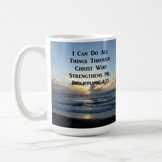 AWE-INSPIRING PHILIPPIANS 4:13 SCRIPTURE VERSE COFFEE MUG (Left)