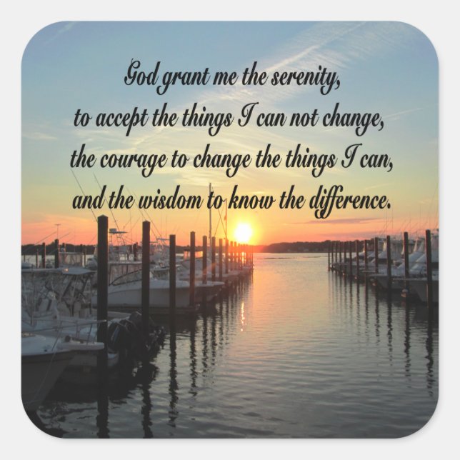 AWE-INSPIRING SERENITY PRAYER SUNSET PHOTO DESIGN SQUARE STICKER (Front)