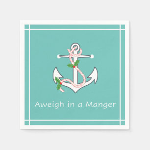 Aweigh in a Manger Nautical Holiday Napkin Seafoam