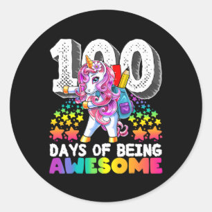 Awesome 100 Days of School Flossing Unicorn Gift f Classic Round Sticker