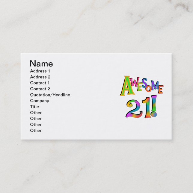 Awesome 21 Birthday T-shirts and Gifts Business Card (Front)