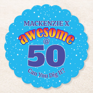 AWESOME 50 Birthday LIGHT BLUE Paper Coaster