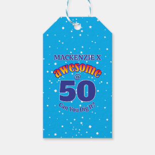 AWESOME 50 Birthday on Light BLUE  Gift Tags