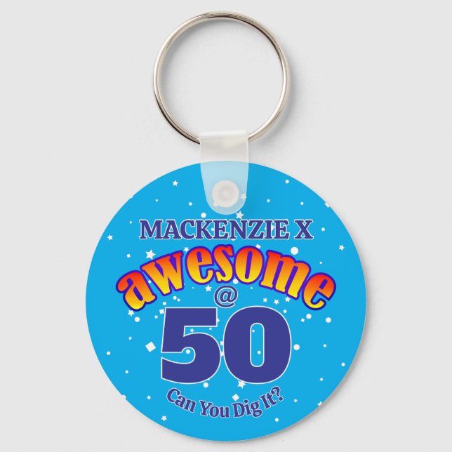 AWESOME 50 Light BLUE Birthday Key Ring (Front)