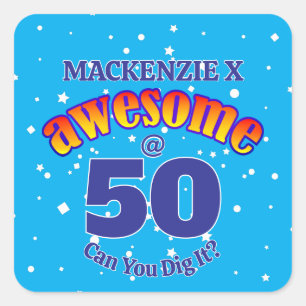 AWESOME 50 Light BLUE Birthday Square Sticker