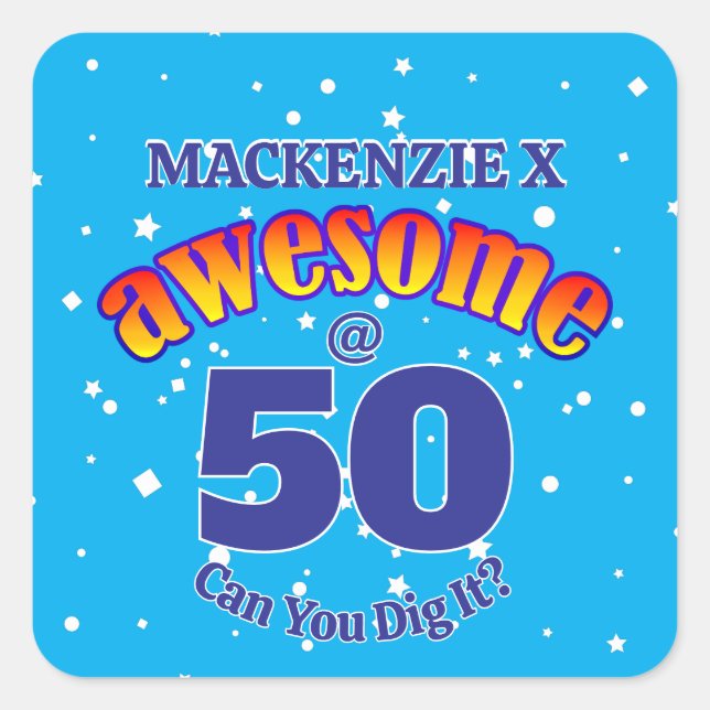 AWESOME 50 Light BLUE Birthday Square Sticker (Front)