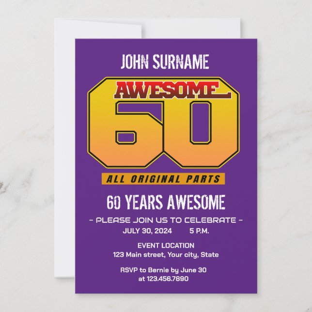 Awesome 60th Birthday Party All Original Parts Invitation (Front)