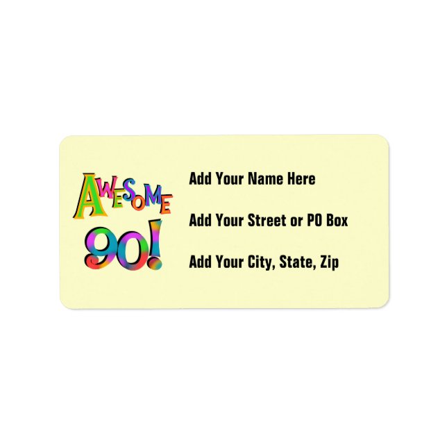 Awesome 90 Birthday T-shirts and Gifs Label (Front)