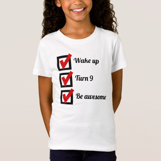 Awesome 9th Birthday Checklist T-Shirt (Front)