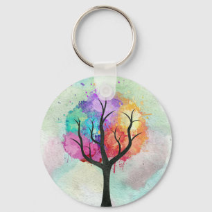 Awesome abstract pastel colours oil paint tree key ring