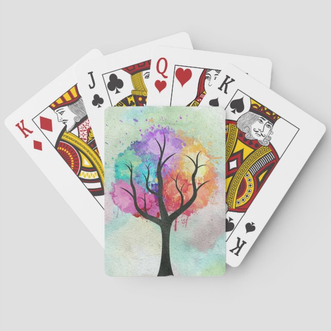 Awesome abstract pastel colours oil paint tree playing cards (Back)