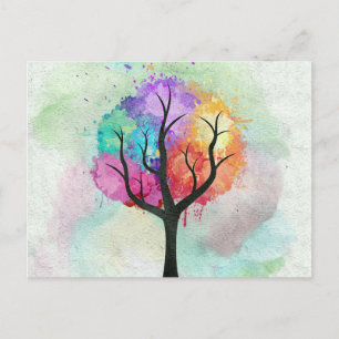 Awesome abstract pastel colours oil paint tree postcard