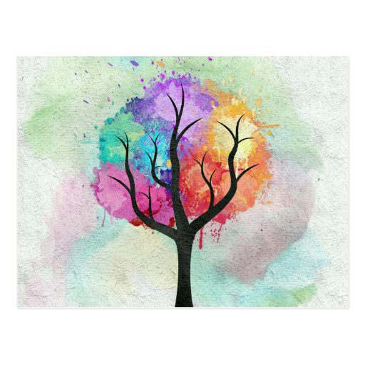 Image of Awesome abstract pastel colours oil paint tree Postcard