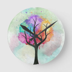 Awesome abstract pastel colours oil paint tree round clock
