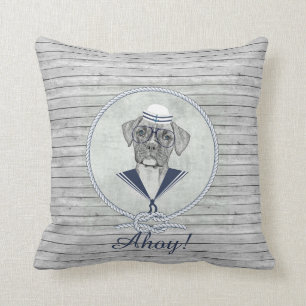 Awesome  adorable funny sailor ahoy boxer dog cushion