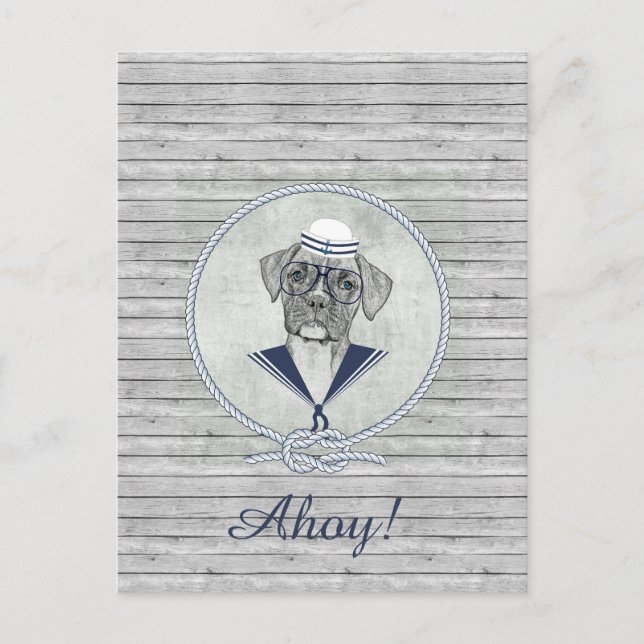 Awesome  adorable funny sailor ahoy boxer dog postcard (Front)