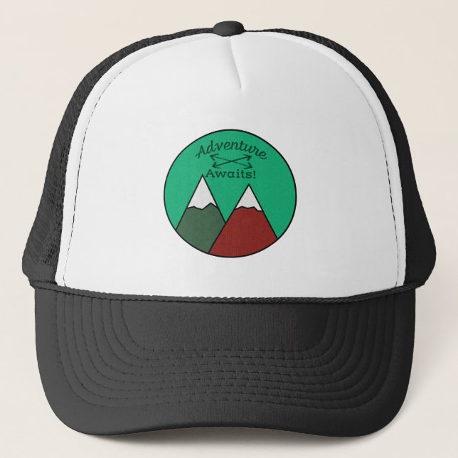 Awesome Adventure Awaits Mountains Design Trucker Hat (Front)