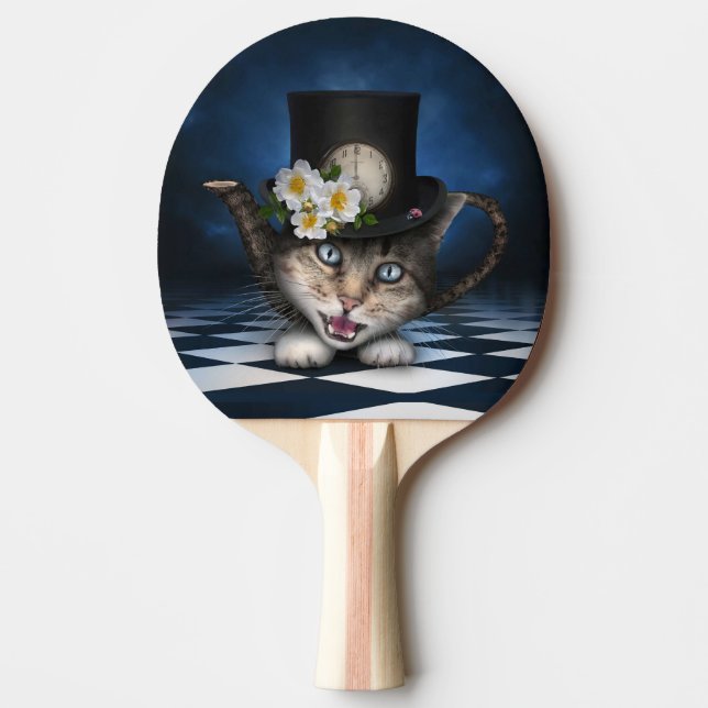 Awesome Alice in Wonderland Teapot Cat Ping Pong Paddle (Front)