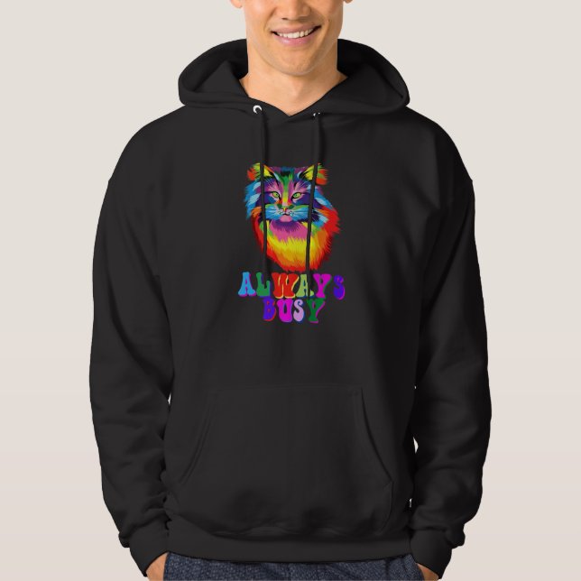 Awesome Always Busy Kitty Cool Colors Cat Hoodie (Front)