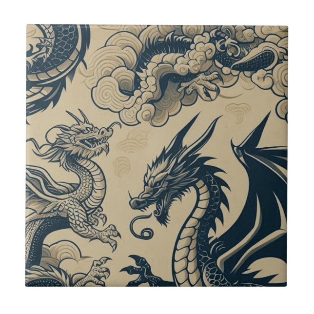 Awesome Antiqued Dragons  Tile (Front)
