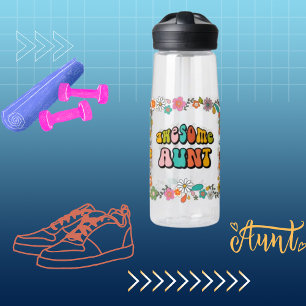 Awesome Aunt 70's inspired flower design  Water Bottle