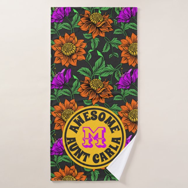 Awesome Aunt Your Name Floral Monogram Botanical Bath Towel (Bath Towel)