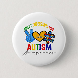 Awesome Autism Support Peace Love Accept Autism Aw 6 Cm Round Badge