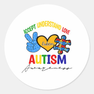 Awesome Autism Support Peace Love Accept Autism Aw Classic Round Sticker
