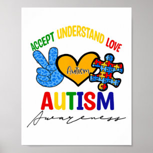 Awesome Autism Support Peace Love Accept Autism Aw Poster
