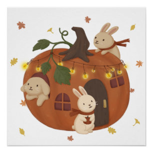 Awesome Autumn: Bunny & Pumpkin Poster