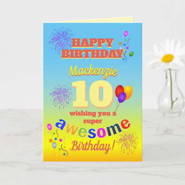 Awesome Balloons Yellow and Blue UNISEX Birthday Card (Small Plant)
