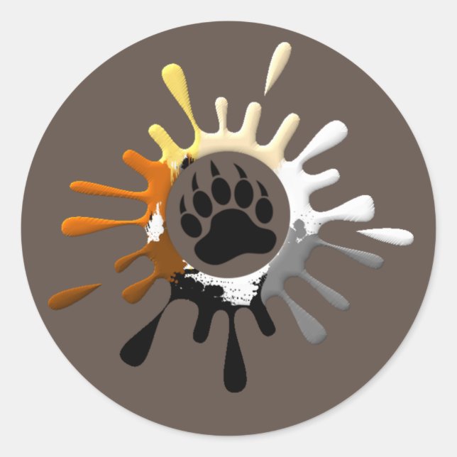 Awesome Bear Paw Splash Bear Pride Colours Classic Round Sticker (Front)