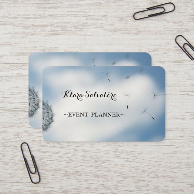 Awesome Beautiful Cool Trendy Blue Dandelion Business Card (Front/Back In Situ)
