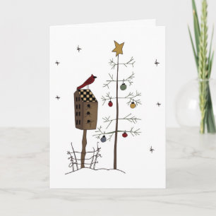 Awesome bird/birdhouse,christmas tree greeting car holiday card