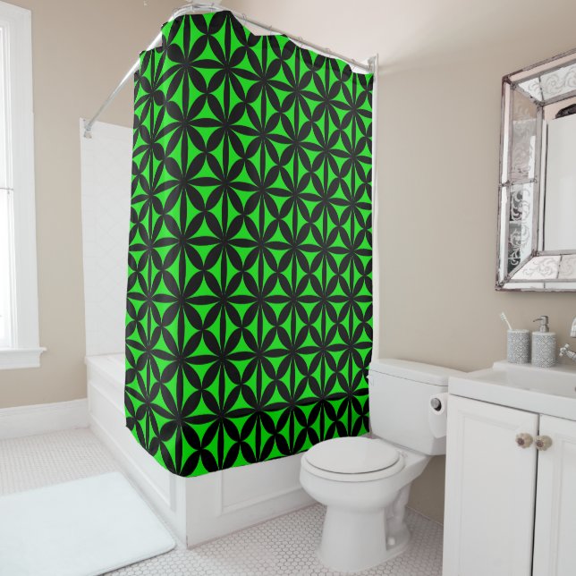 Awesome Black and Green Modern / Retro Print  Shower Curtain (In Situ)