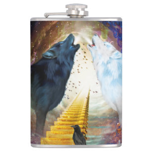 Awesome black and white wolf hip flask