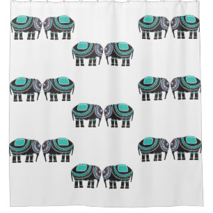Awesome Black Ornate Elephant on Turquoise Colour Shower Curtain