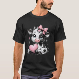 Awesome Black & White Cow Holding Heart Pink Coque T-Shirt