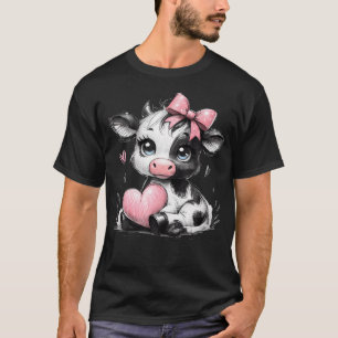 Awesome Black  White Cow Holding Heart Pink Coquet T-Shirt