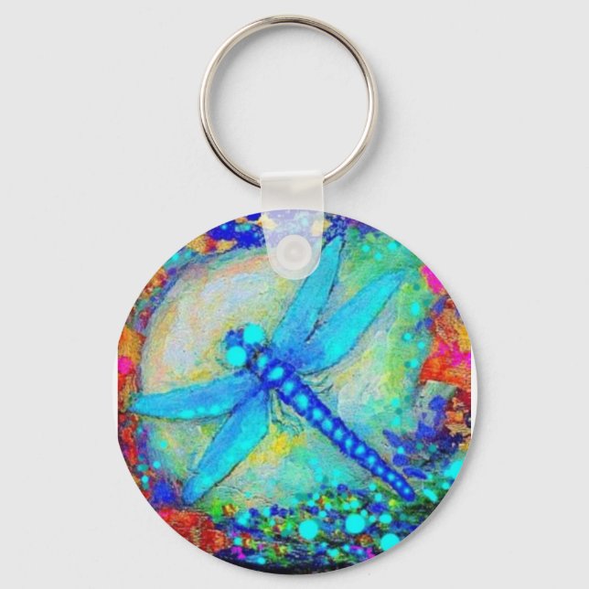 Awesome Blue Dragonfly by Sharles Key Ring (Front)