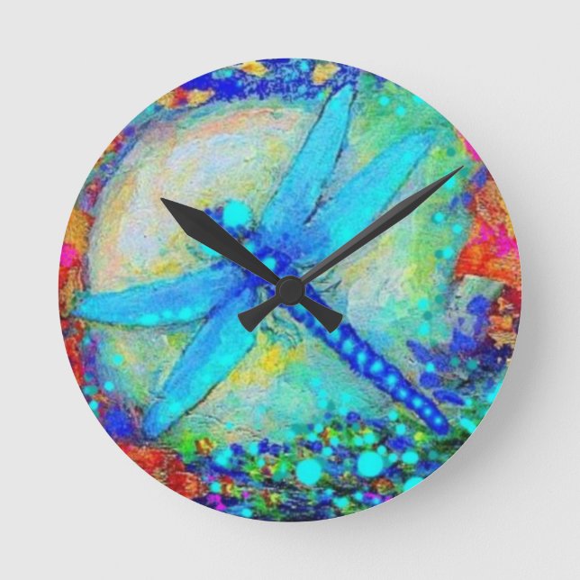 Awesome Blue Dragonfly by Sharles Round Clock (Front)