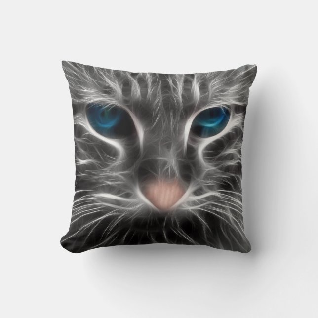 Awesome Blue Eyed Cat Face Cushion (Front)