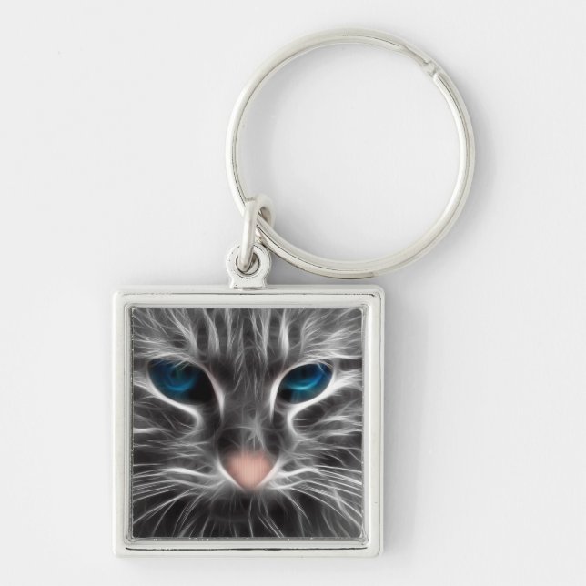 Awesome Blue Eyed Cat Face Key Ring (Front)