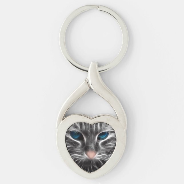 Awesome Blue Eyed Cat Face Key Ring (Front)