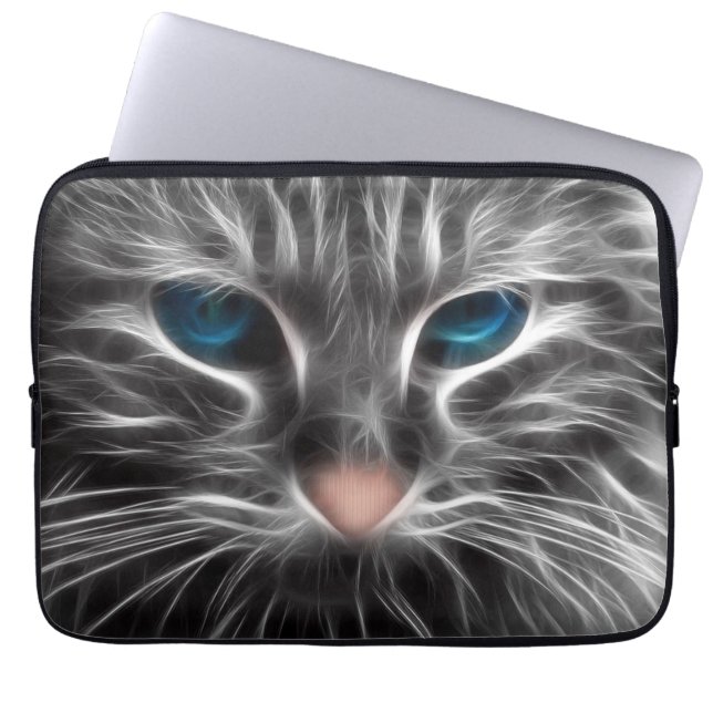 Awesome Blue Eyed Cat Face Laptop Sleeve (Front)