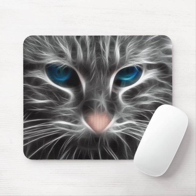Awesome Blue Eyed Cat Face Mouse Mat (With Mouse)