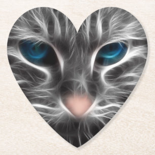 Awesome Blue Eyed Cat Face Paper Coaster