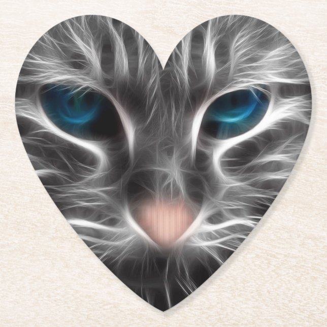 Awesome Blue Eyed Cat Face Paper Coaster (Front)