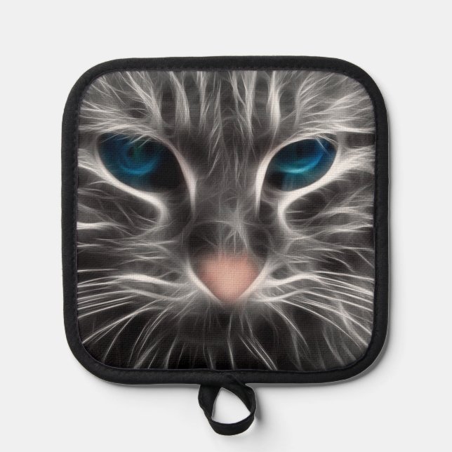 Awesome Blue Eyed Cat Face Pot Holder (Front)