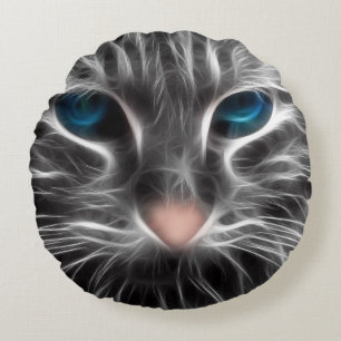 Awesome Blue Eyed Cat Face Round Cushion